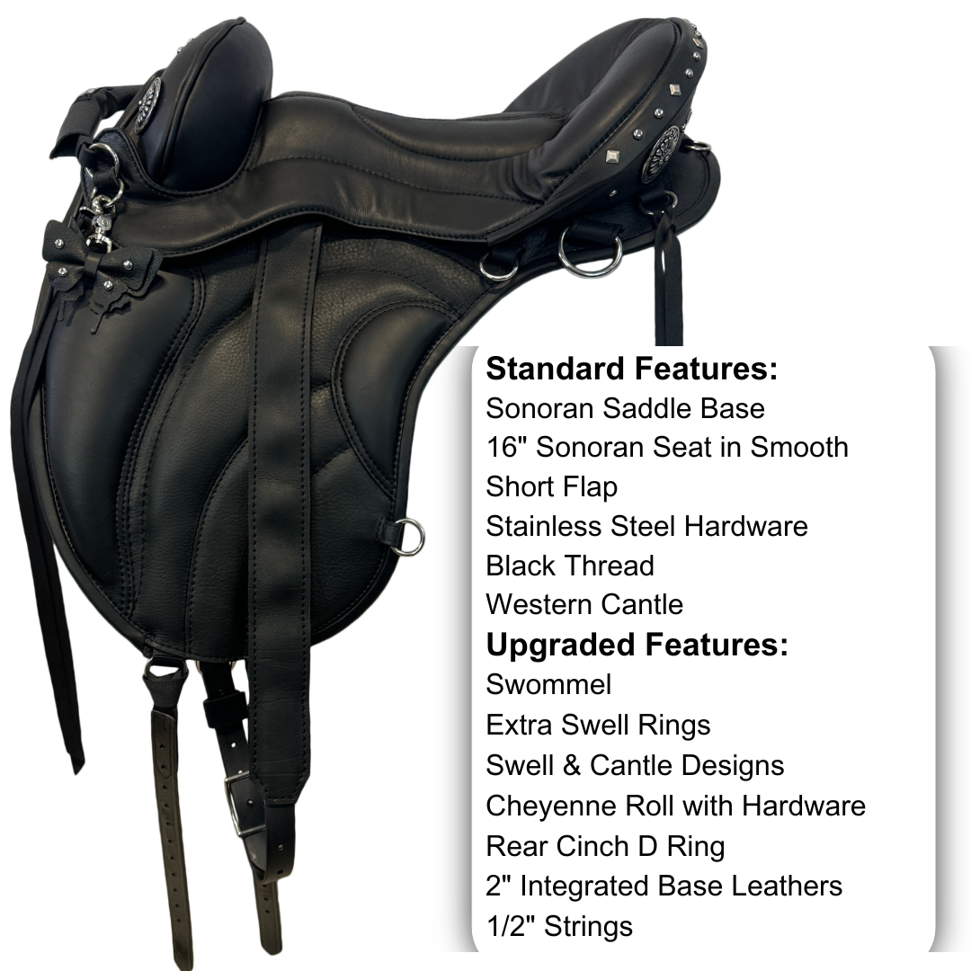 Sensation Ride™ Sonoran Saddle in Black with Custom Cantle Conchos