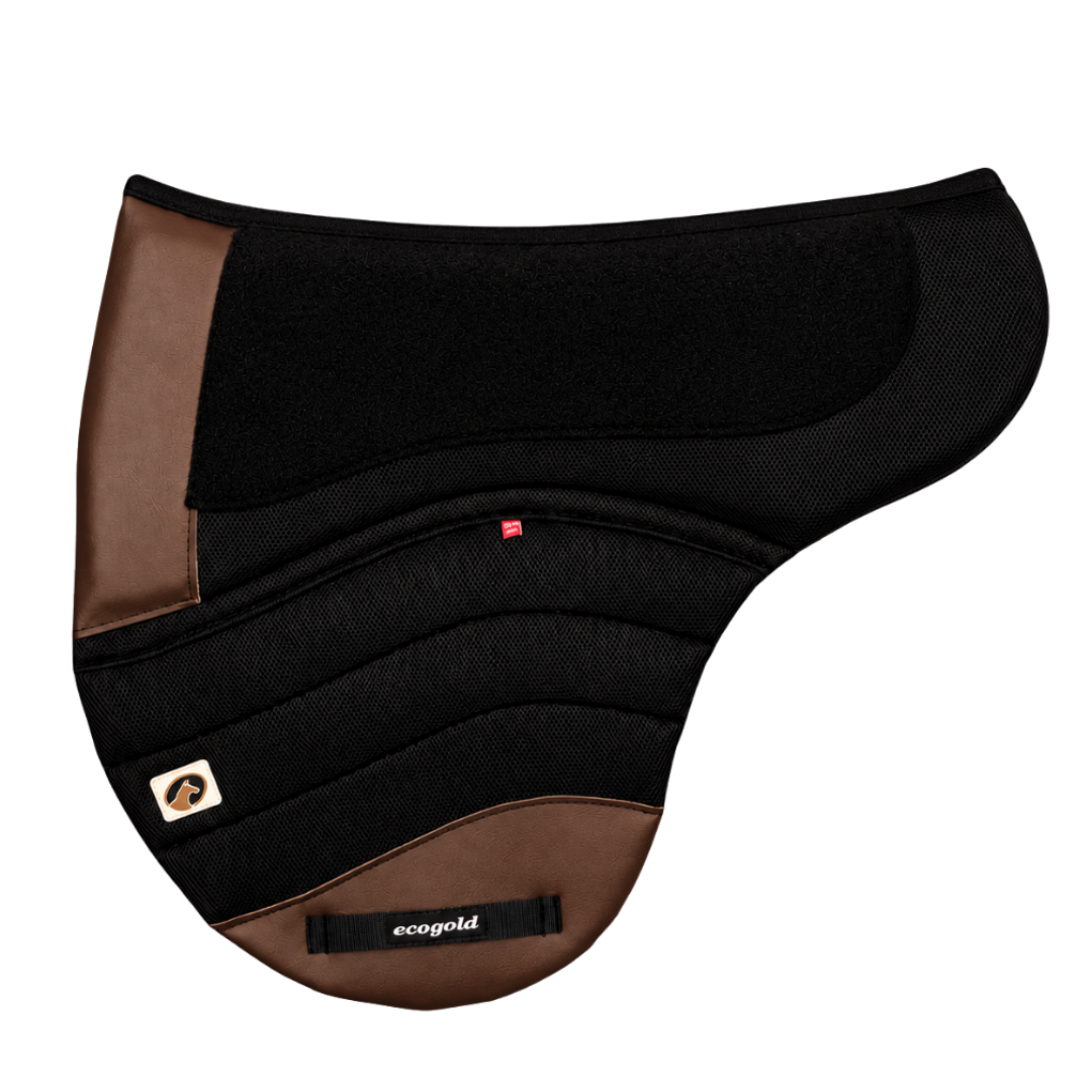 Ecogold Hybrid Trail Calmatech Treeless Saddle Pad - Black Base with Brown Detail
