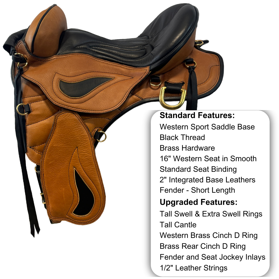 Western Sport in Toffee & Black with Brass Hardware & Black Inlays