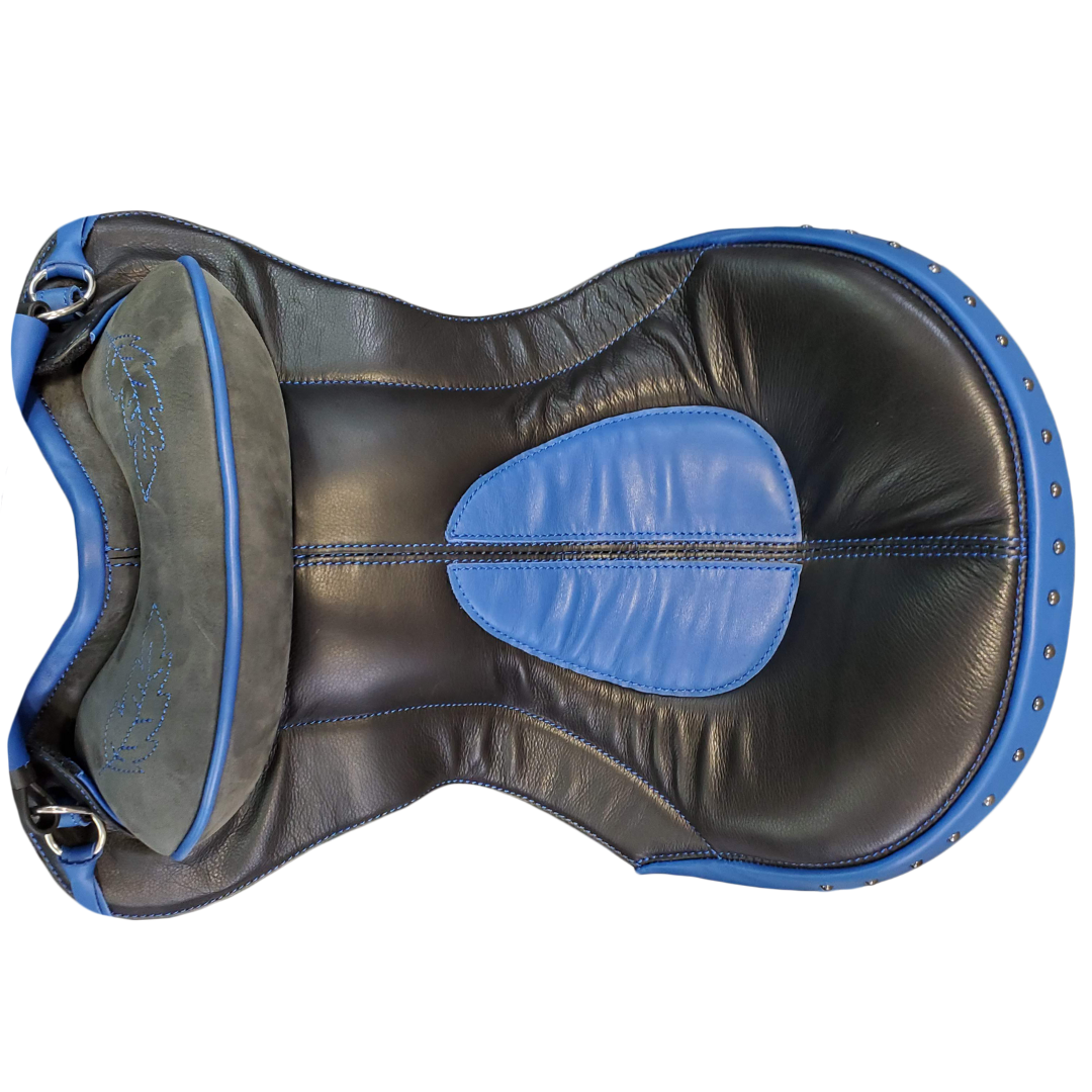 Sensation Ride™ Hybrid/Sonoran/Westlish Seat in Black with Scott Blue Roughout Overlay & Cheyenne Roll with Studs