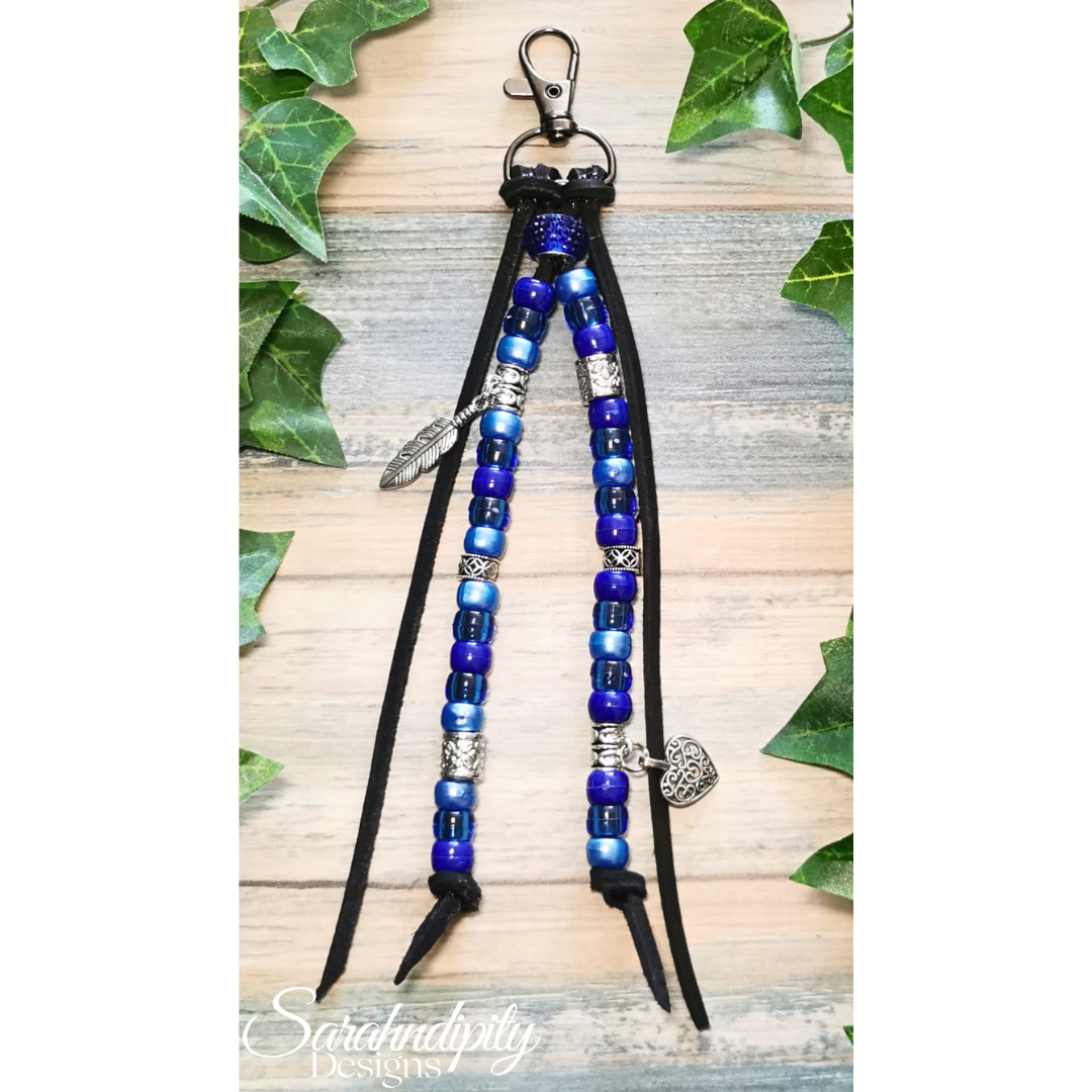 Saddle Charm - Navy with Feather and Heart Charm