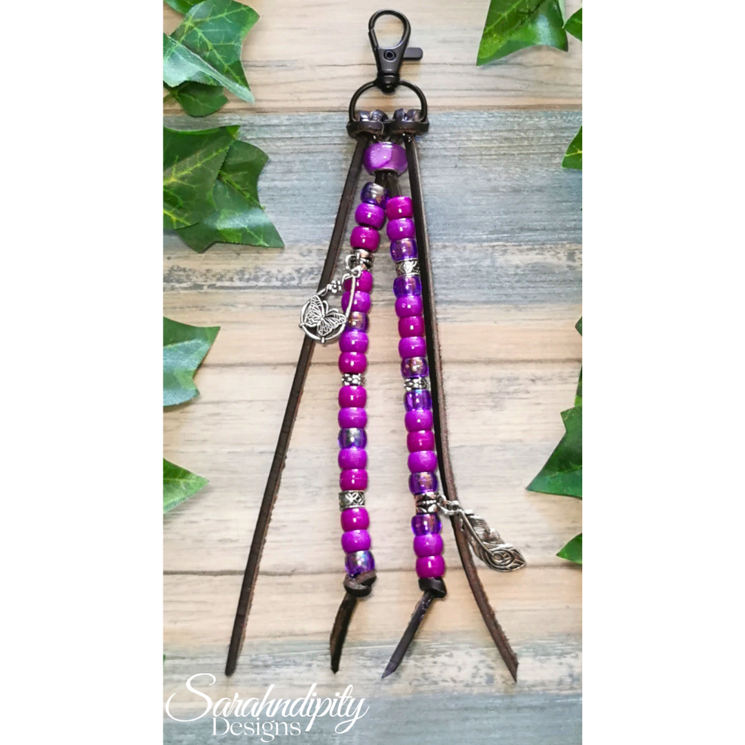 Saddle Charm - Purple with Butterfly and Feather Charm