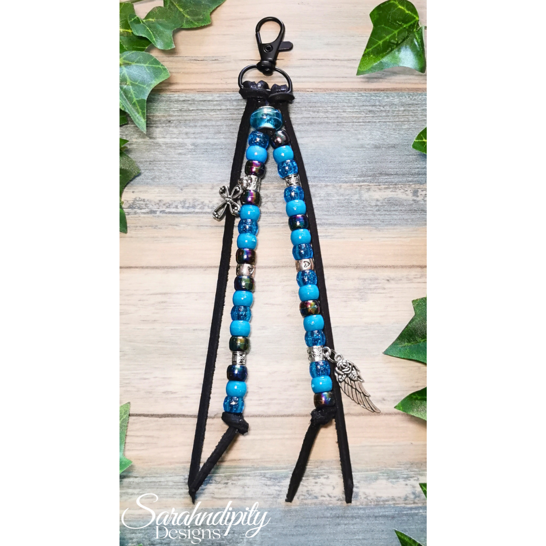 Saddle Charm - Turquoise and Black with Cross and Feather Charm