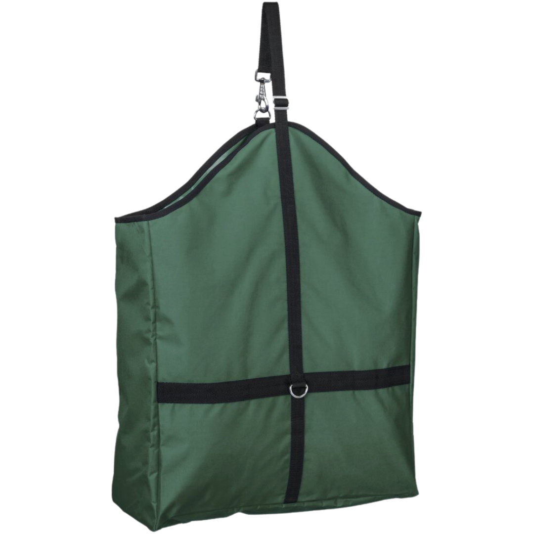 Tough1 Hunter Green Nylon Hay Tote with Web - Back Side View - Travel and Trailer Accessories