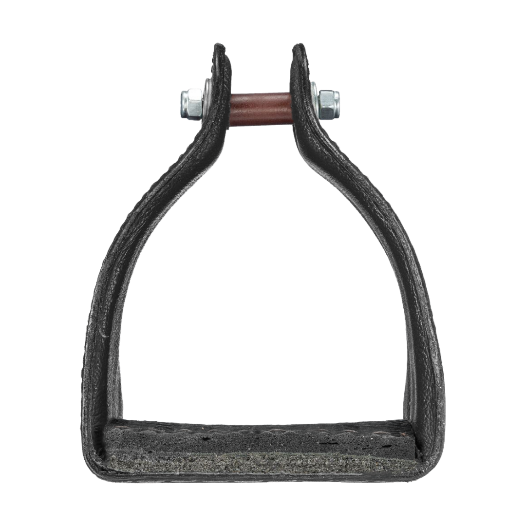 Tough1 Leather Covered Endurance Stirrups in Black Front Toe View