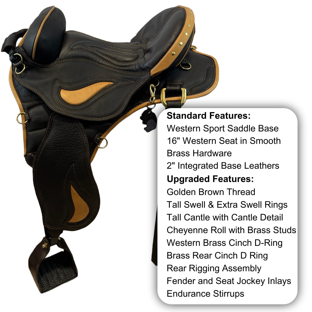 Western Sport in Black Brown & Tan with Brass Hardware & Tan Inlays