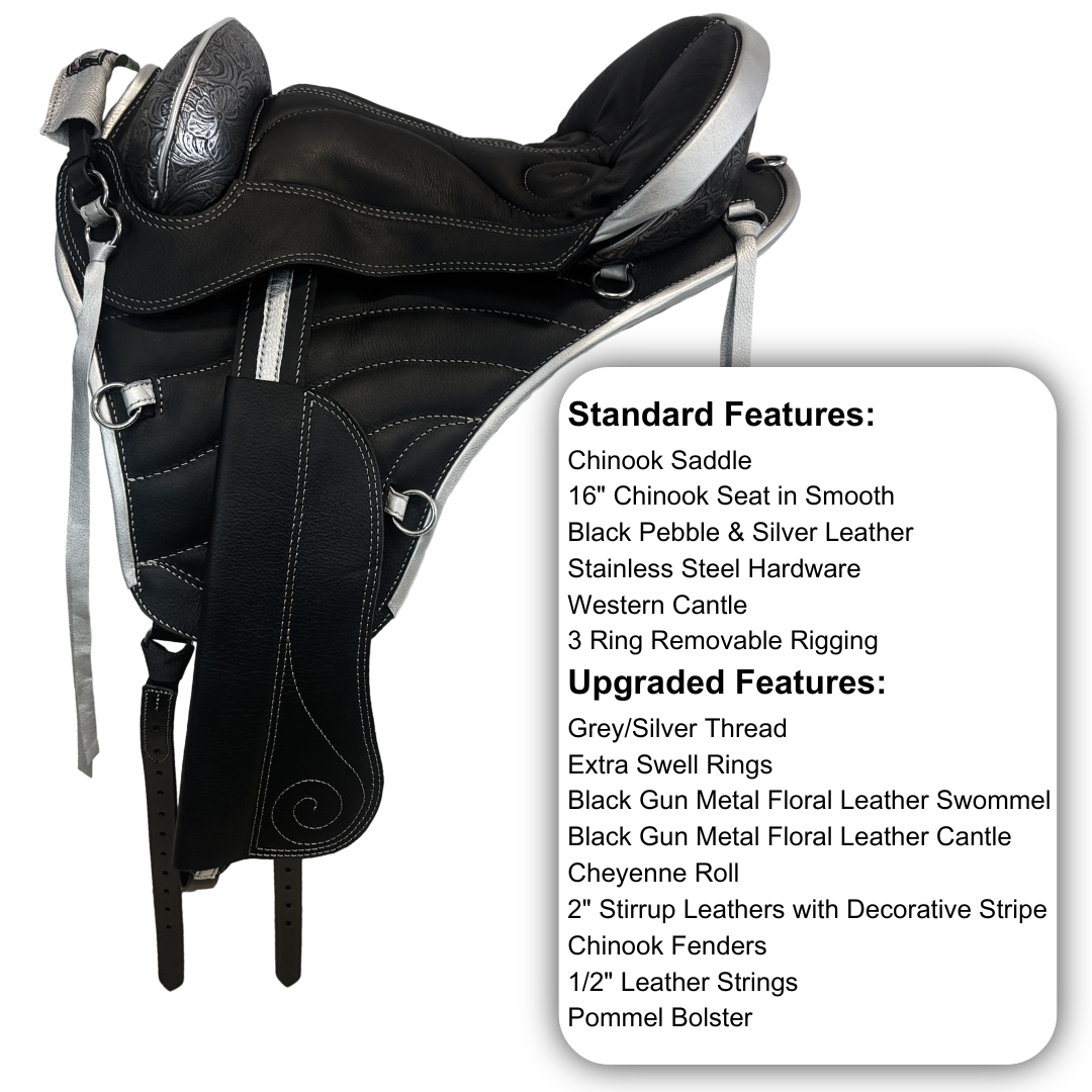 Sensation Ride™ Chinook Saddle in Black, Silver & Black Gun Metal Floral