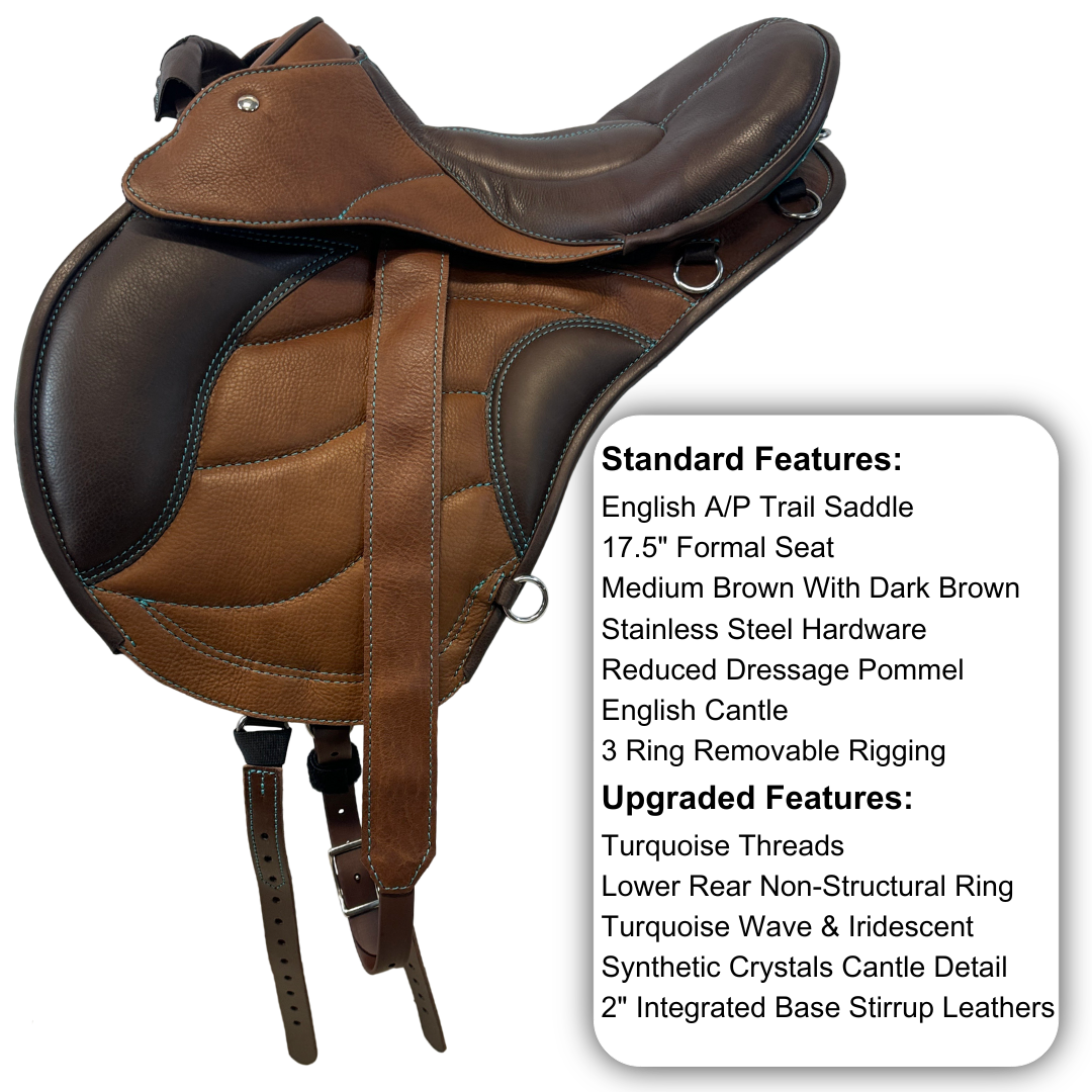 Sensation Ride™ English A/P Trail in Brown & Dark Brown with Turquoise Thread