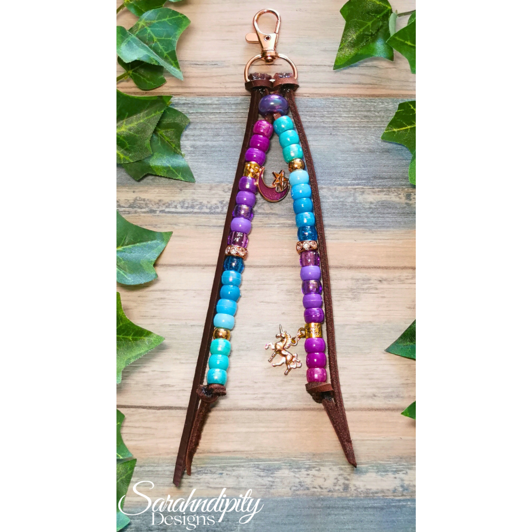 Saddle Charm - Turquoise and Purple with Moon and Unicorn Charms