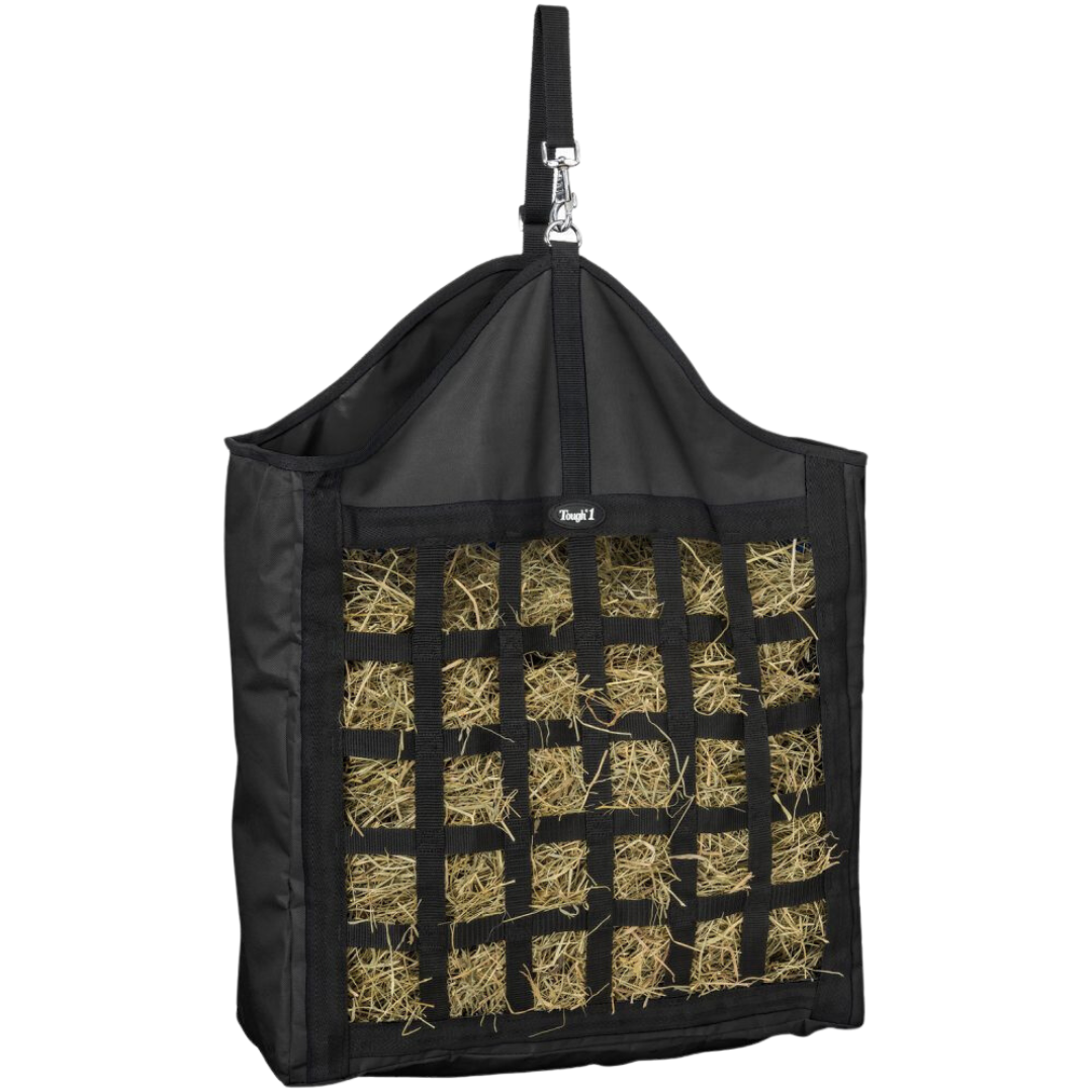 Tough1 Black Nylon Hay Tote with Web - Front Side View - Travel and Trailer Accessories 