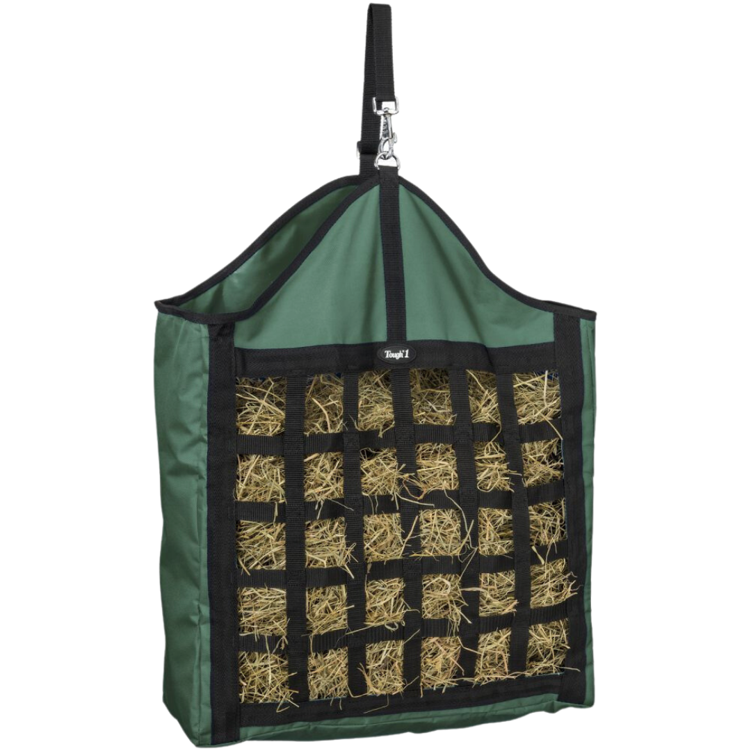 Tough1 Hunter Green Nylon Hay Tote with Web - Front Side View - Travel and Trailer Accessories 