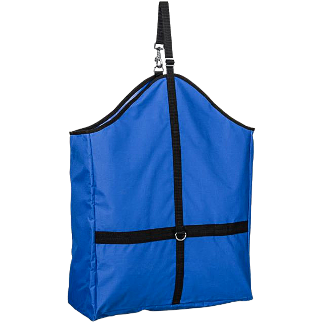 Tough1 Royal Blue Nylon Hay Tote with Web - Back Side View - Travel and Trailer Accessories 